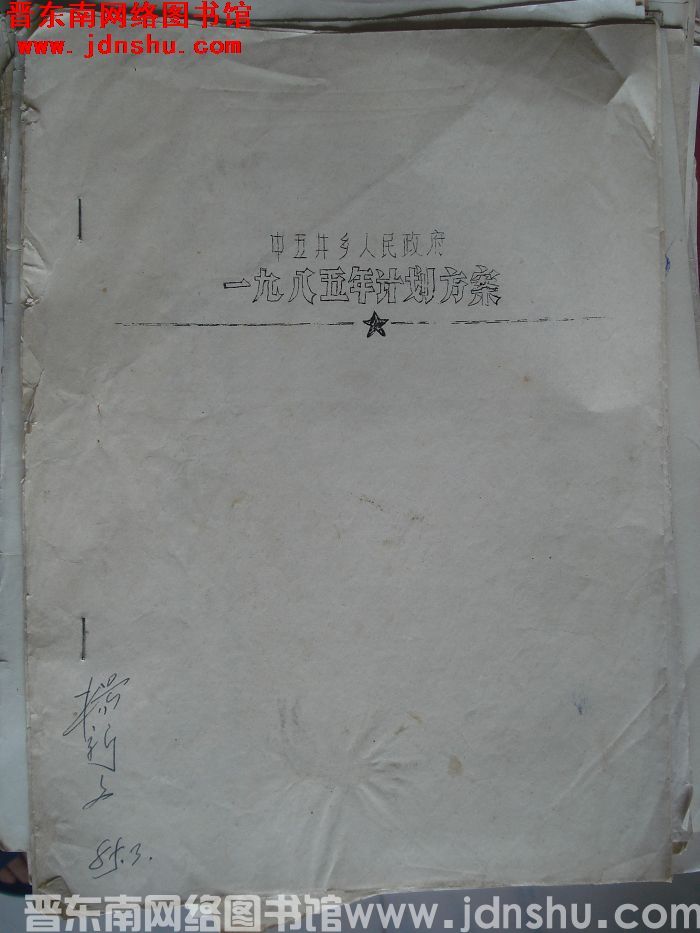 中五井乡人民政府一九八五年计划方案