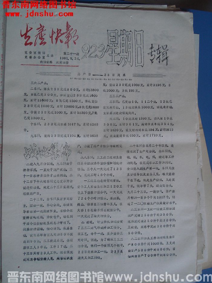 生产快报 1981-9-24 第21期