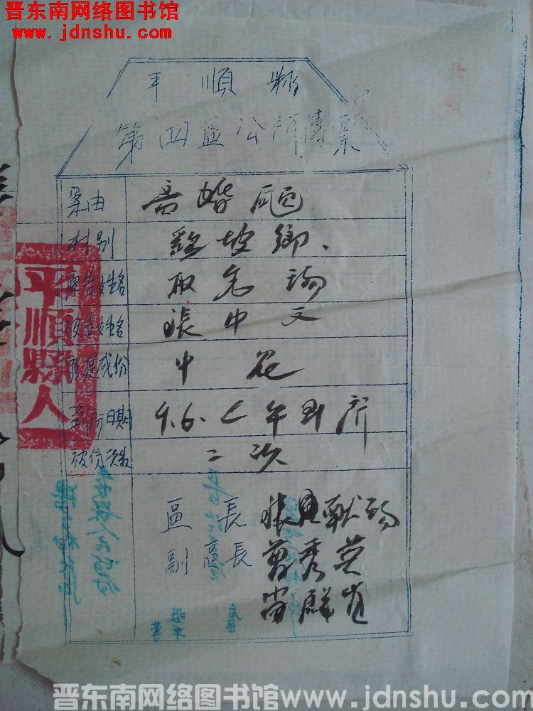 平顺县第四区公所（鹞坡乡）传票（0906）