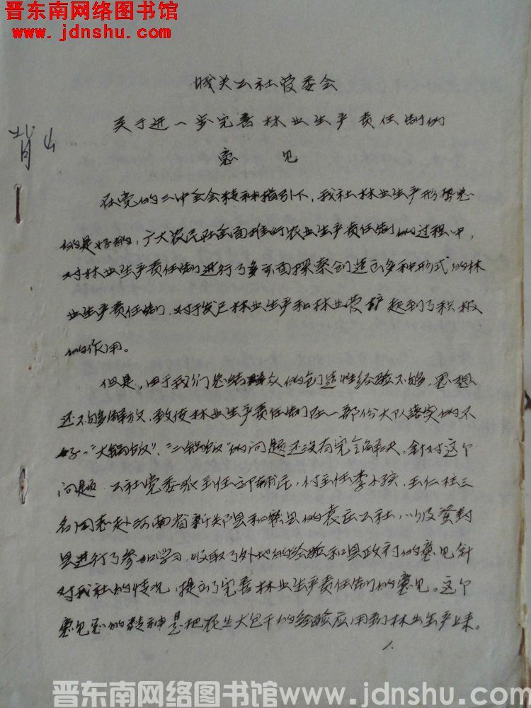 长子县城关公社管委会关于进一步完善林业生产责任制的意见（19831025）