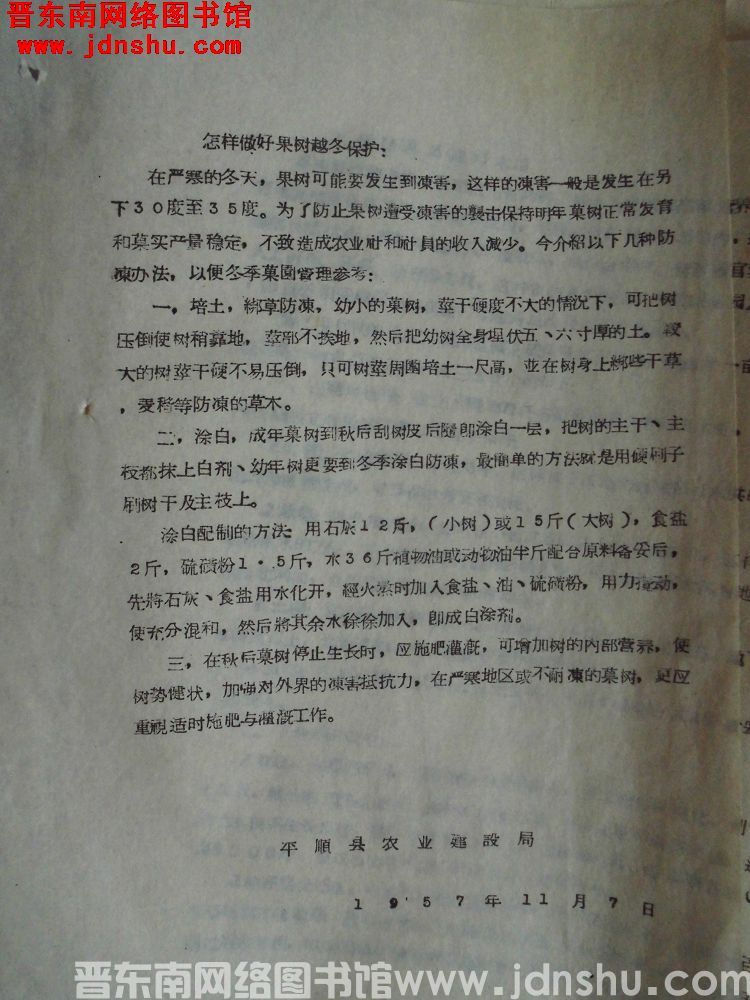 怎样做好果树越冬保护（19571107）