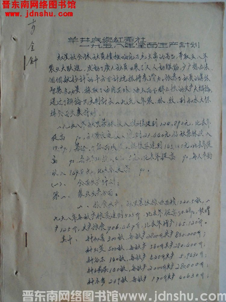羊井底乡红星社一九五八年全面生产计划（1958）